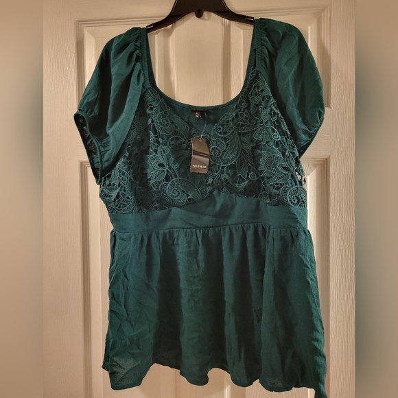 torrid Tops - Torrid Green Babydoll With Lace Detail Women's Top Sixe 1/1x NWT
